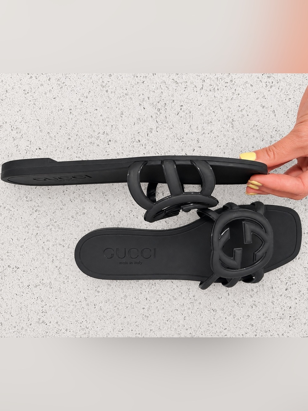 Gucci Matte Black Interlocking G Slide Sandals - Picture 2 of 6